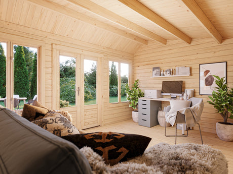 Claudia Pent 11.5m2 (4x3m | 34mm) Kellakastiga freespruss-aiamaja alla 2.5 m