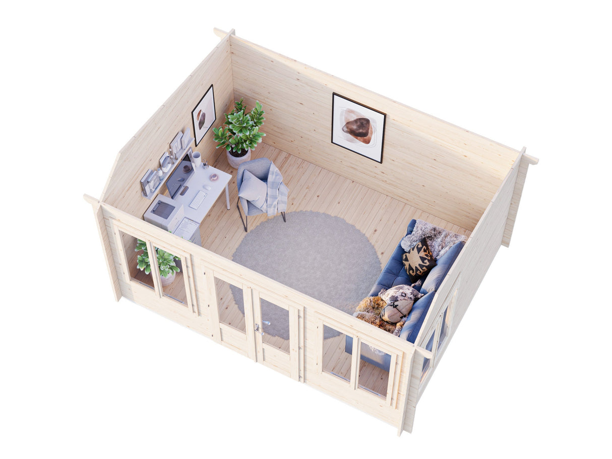 Claudia Pent 11.5m2 (4x3m | 34mm) Kellakastiga freespruss-aiamaja alla 2.5 m