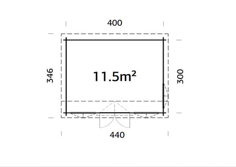 Claudia Pent 11.5m2 (4x3m | 34mm) Kellakastiga freespruss-aiamaja alla 2.5 m
