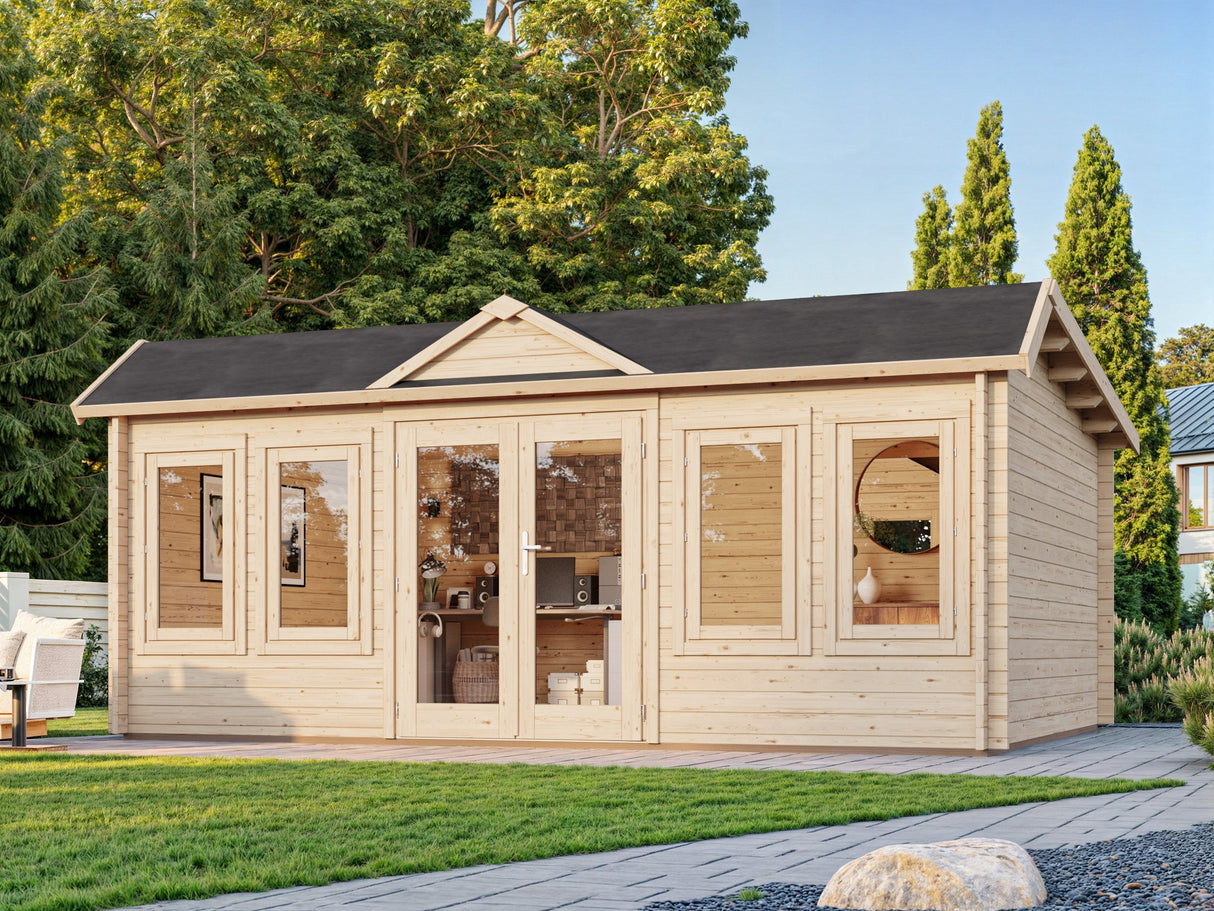 Claudia Pent 19.4m2 (5.3x3.8m | 44mm) Kellakastiga suur freespruss-aiamaja alla 2.5 m
