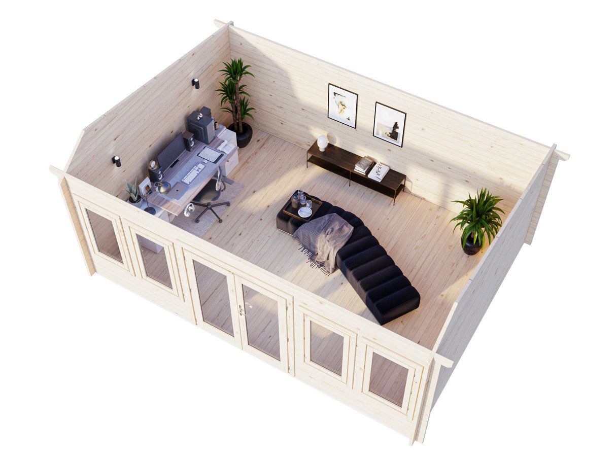 Claudia Pent 19.4m2 (5.3x3.8m | 44mm) Kellakastiga suur freespruss-aiamaja alla 2.5 m
