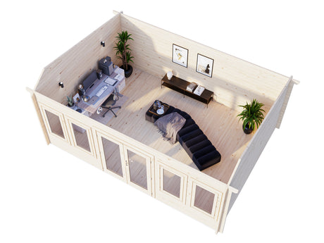 Claudia Pent 19.4m2 (5.3x3.8m | 44mm) Kellakastiga suur freespruss-aiamaja alla 2.5 m