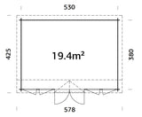 Claudia Pent 19.4m2 (5.3x3.8m | 44mm) Kellakastiga suur freespruss-aiamaja alla 2.5 m