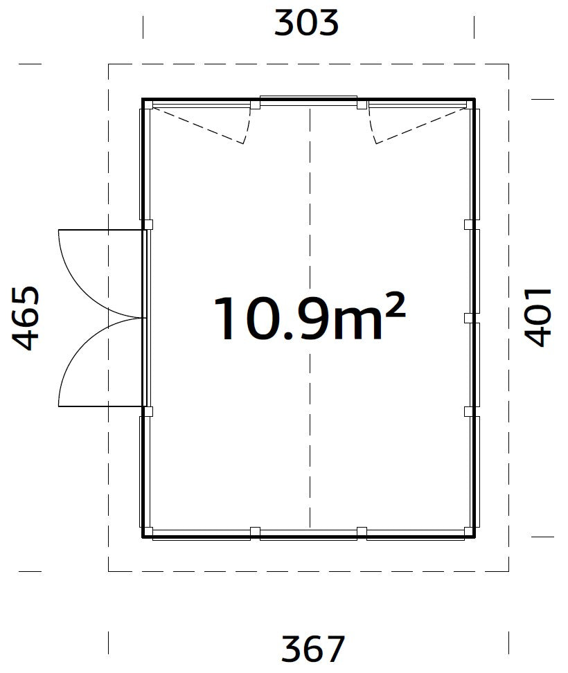 Isabella 10.9m2 (3.03x4.01m | 90mm) Klaasmaja alumiiniumakende ja -ustega