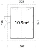 Isabella 10.9m2 (3.03x4.01m | 90mm) Klaasmaja alumiiniumakende ja -ustega