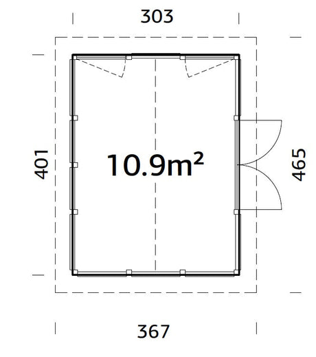 Isabella 10.9m2 (3.03x4.01m | 90mm) Klaasmaja alumiiniumakende ja -ustega