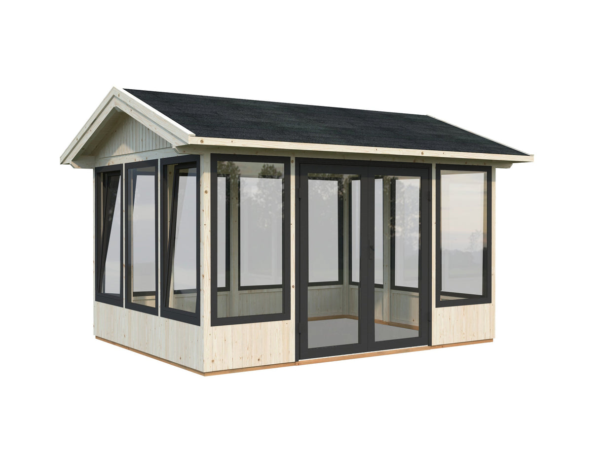 Isabella 10.9m2 (3.03x4.01m | 90mm) Klaasmaja alumiiniumakende ja -ustega