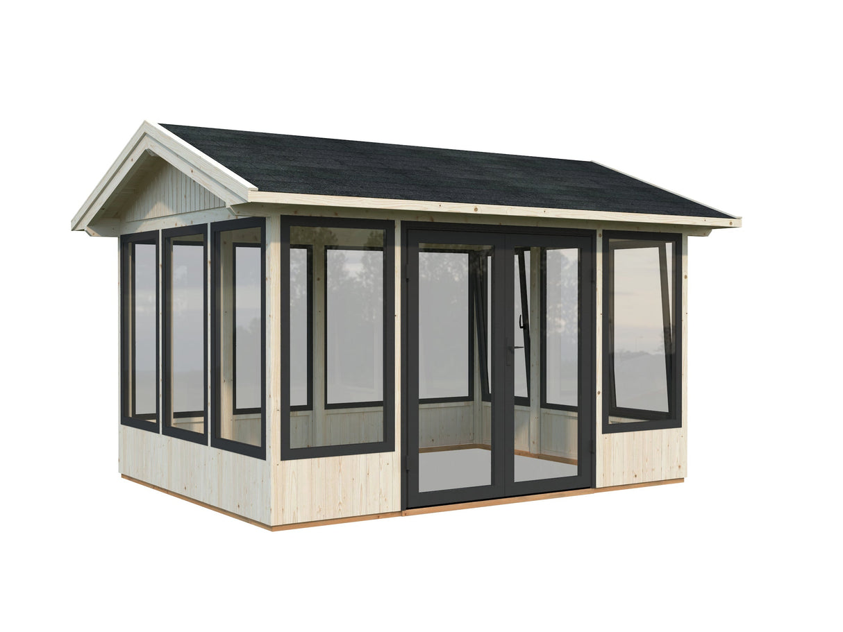 Isabella 10.9m2 (3.03x4.01m | 90mm) Klaasmaja alumiiniumakende ja -ustega