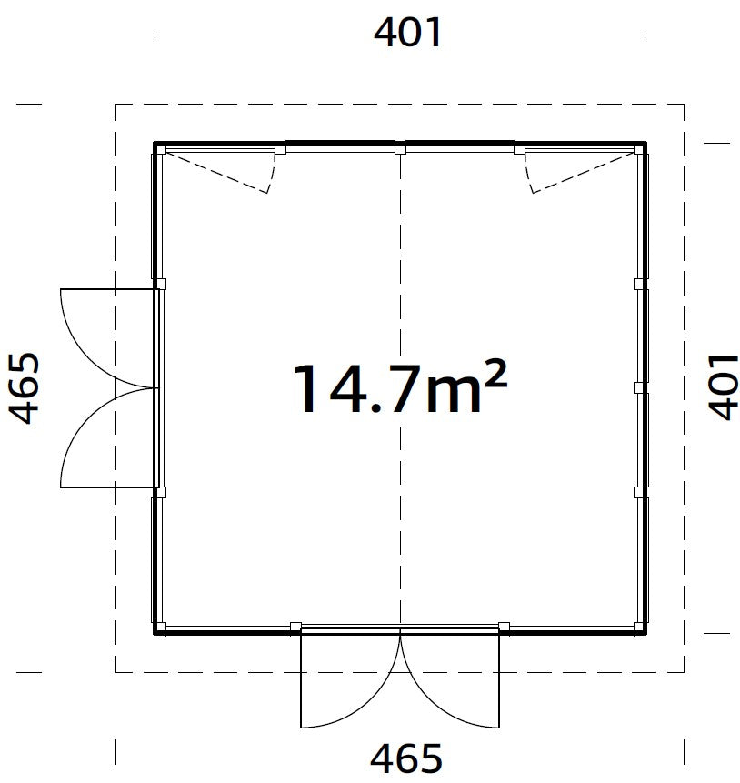 Isabella 14.7m2 (4.01x4.01m | 90mm) Klaasmaja alumiiniumakende ja -ustega