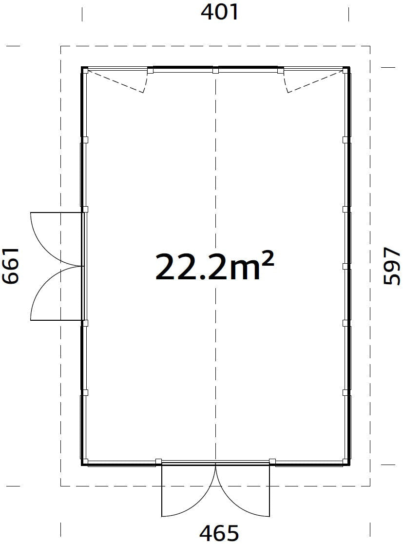 Isabella 22.2m2 (4.01x5.97m | 90mm) Klaasmaja alumiiniumakende ja -ustega