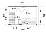 Sanna 11.5m2 (4.8x3.2m | 44mm) Kolmetoaline freesprussist saunamajake