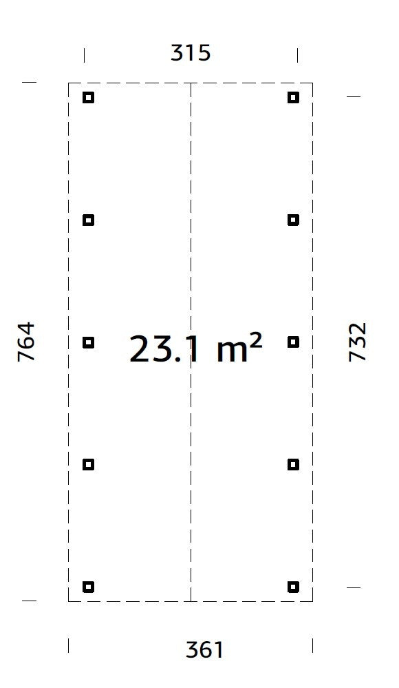 Robert 23.1m2 (3.15x7.32m) Viilkatusega autovarjualune
