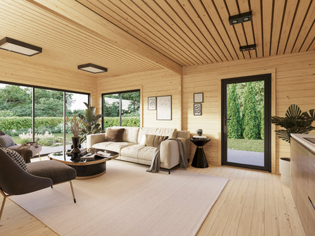 Cecilia 39,9 m² (6,7x6,7 m | 70 mm) Modernne 2 magamistoaga palkidest aiamaja