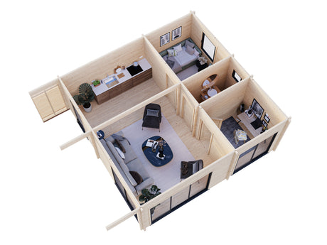 Cecilia 39,9 m² (6,7x6,7 m | 70 mm) Modernne 2 magamistoaga palkidest aiamaja