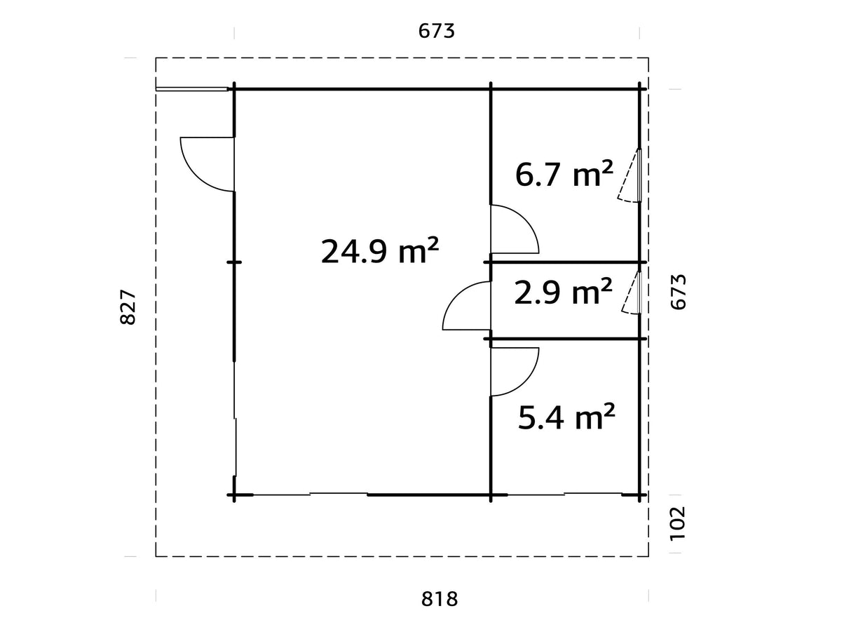 Cecilia 39,9 m² (6,7x6,7 m | 70 mm) Modernne 2 magamistoaga palkidest aiamaja