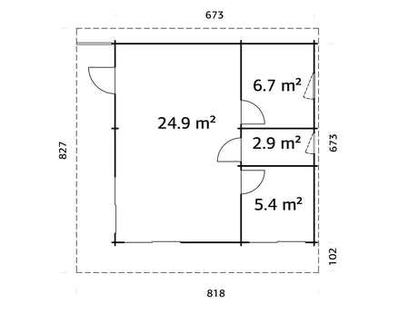 Cecilia 39,9 m² (6,7x6,7 m | 70 mm) Modernne 2 magamistoaga palkidest aiamaja