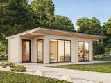 Cecilia L2 27,3 m² (7,9x4,4 m | 70 mm) Modernne palkidest aiamaja alumiiniumuste ja -akendega