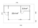 Cecilia L2 27,3 m² (7,9x4,4 m | 70 mm) Modernne palkidest aiamaja alumiiniumuste ja -akendega