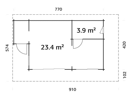 Cecilia L2 27,3 m² (7,9x4,4 m | 70 mm) Modernne palkidest aiamaja alumiiniumuste ja -akendega