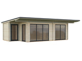 Cecilia L2 27,3 m² (7,9x4,4 m | 70 mm) Modernne palkidest aiamaja alumiiniumuste ja -akendega