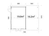 Irene 19+16.2m2 (6.53x5.5m | 44mm) Freespruss-aiamaja varikatusega