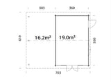 Irene 19+16.2m2 (6.53x5.5m | 44mm) Freespruss-aiamaja varikatusega
