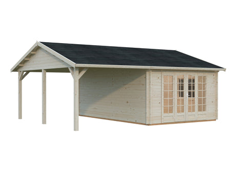 Irene 19+16.2m2 (6.53x5.5m | 44mm) Freespruss-aiamaja varikatusega