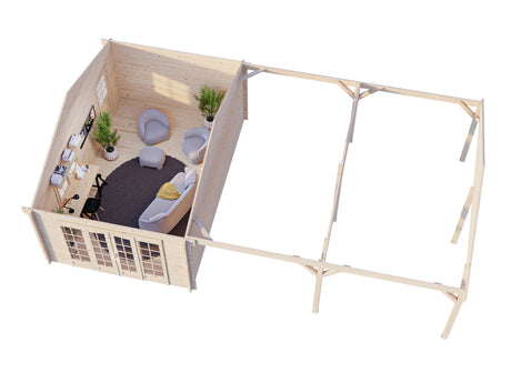 Irene 19+33.2m2 (9.56x5.5m | 44mm) Freespruss-aiamaja suure varikatusega