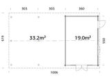 Irene 19+33.2m2 (9.56x5.5m | 44mm) Freespruss-aiamaja suure varikatusega