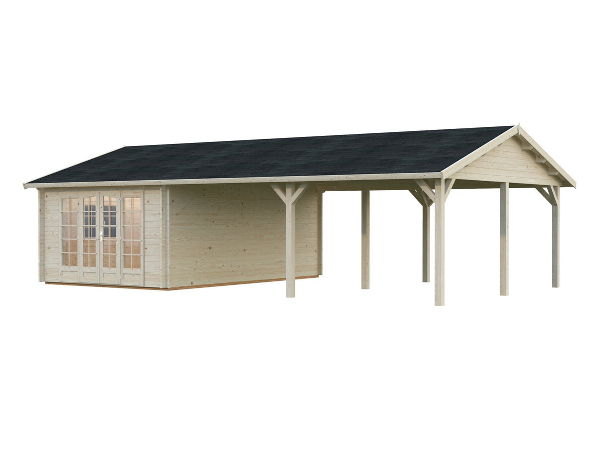 Irene 19+33.2m2 (9.56x5.5m | 44mm) Freespruss-aiamaja suure varikatusega