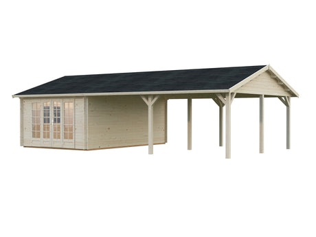Irene 19+33.2m2 (9.56x5.5m | 44mm) Freespruss-aiamaja suure varikatusega