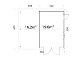 Roger 19+16.2m2 (6.53x5.5m | 44mm) autovarjualusega freespruss-garaaž puidust ustega