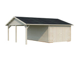 Roger 19+16.2m2 (6.53x5.5m | 44mm) autovarjualusega freespruss-garaaž puidust ustega