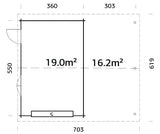 Roger 19+16.2m2 (6.53x5.5m | 44mm) Varjualusega freespruss-garaaž sektsioonuksega