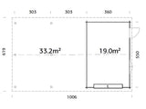 Roger 19+33.2m2 (9.56x5.5m | 44mm) Suure varjualusega freespruss-garaaž sektsioonuksega