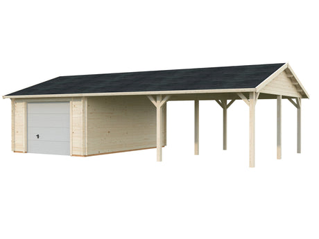 Roger 19+33.2m2 (9.56x5.5m | 44mm) Suure varjualusega freespruss-garaaž sektsioonuksega