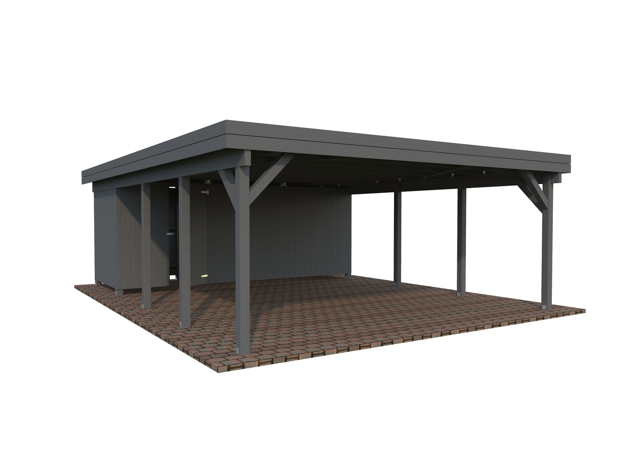 Karl 40.6m2 (5.55x7.32m) Kuuriga lamekatusega autovarjualune kahele autole
