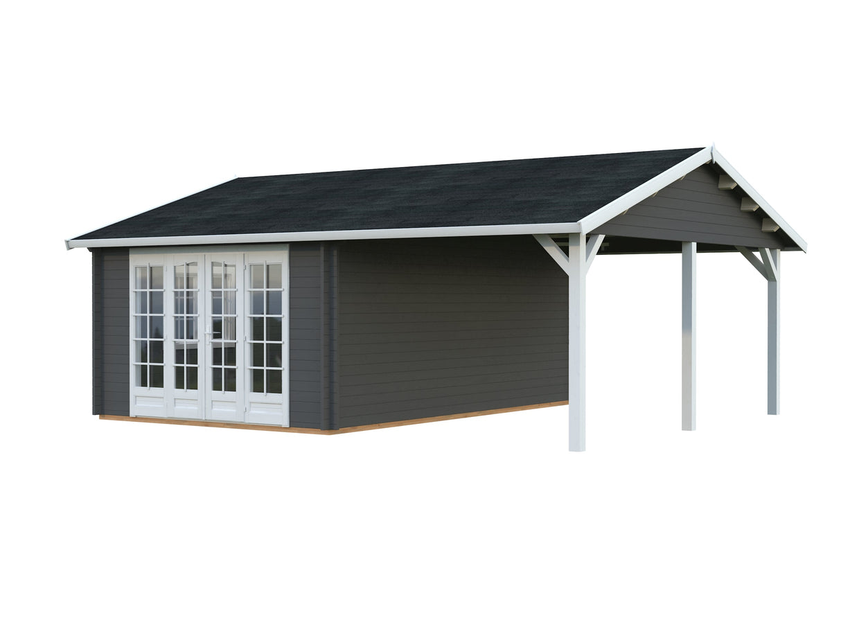 Irene 19+16.2m2 (6.53x5.5m | 44mm) Freespruss-aiamaja varikatusega