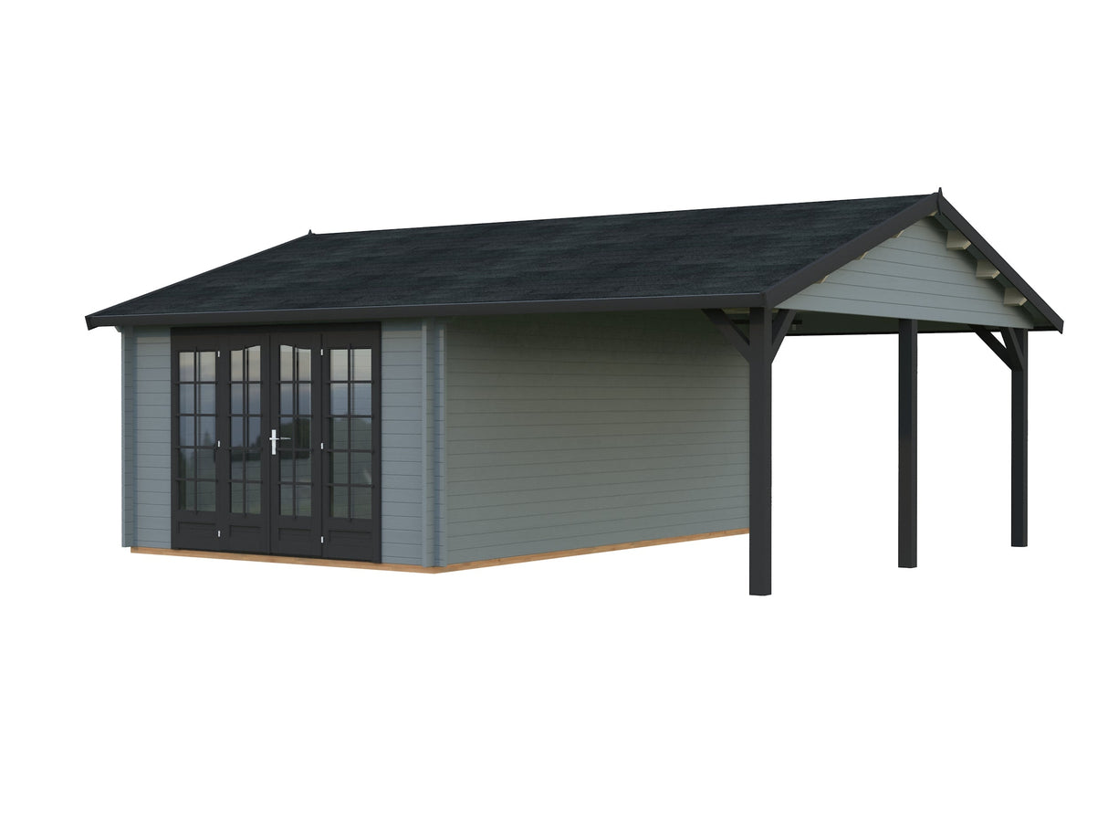 Irene 19+16.2m2 (6.53x5.5m | 44mm) Freespruss-aiamaja varikatusega