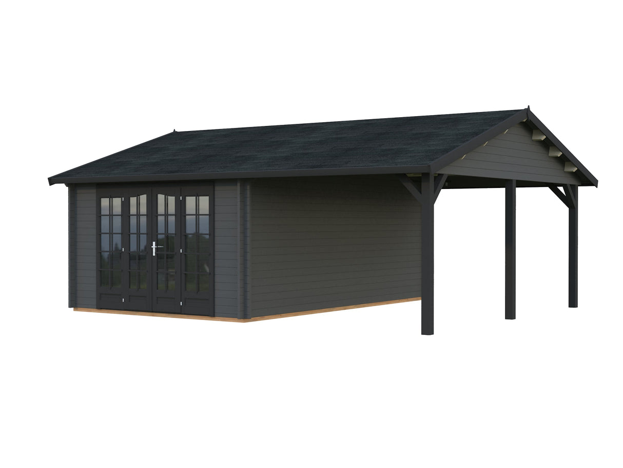 Irene 19+16.2m2 (6.53x5.5m | 44mm) Freespruss-aiamaja varikatusega