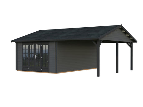 Irene 19+16.2m2 (6.53x5.5m | 44mm) Freespruss-aiamaja varikatusega