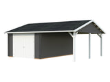 Roger 19+16.2m2 (6.53x5.5m | 44mm) autovarjualusega freespruss-garaaž puidust ustega