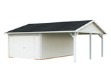 Roger 19+16.2m2 (6.53x5.5m | 44mm) autovarjualusega freespruss-garaaž puidust ustega