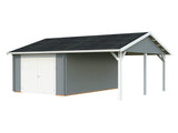 Roger 19+16.2m2 (6.53x5.5m | 44mm) autovarjualusega freespruss-garaaž puidust ustega