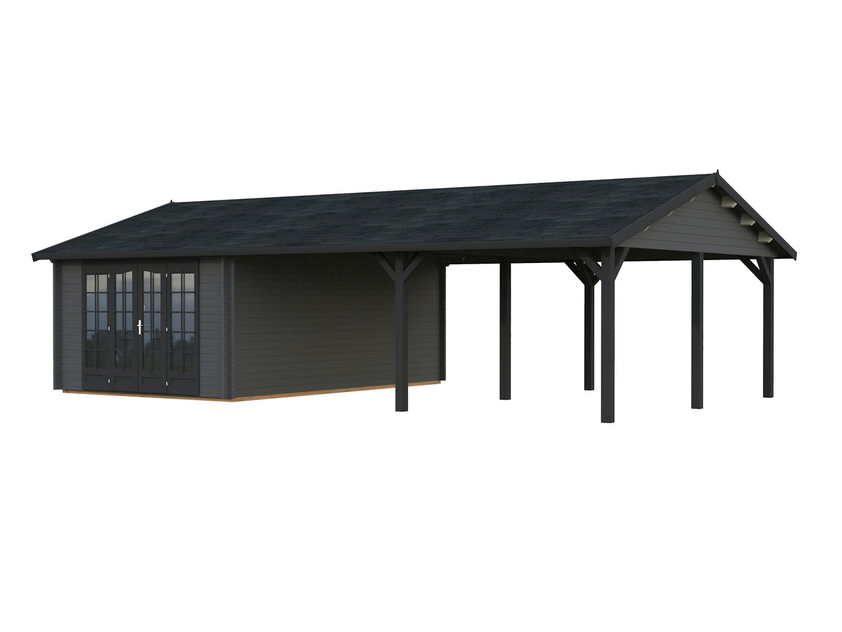 Irene 19+33.2m2 (9.56x5.5m | 44mm) Freespruss-aiamaja suure varikatusega