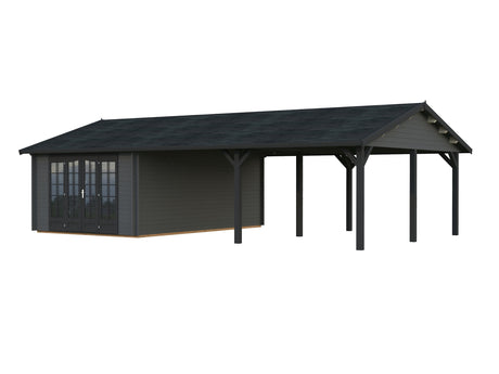 Irene 19+33.2m2 (9.56x5.5m | 44mm) Freespruss-aiamaja suure varikatusega