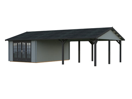 Irene 19+33.2m2 (9.56x5.5m | 44mm) Freespruss-aiamaja suure varikatusega