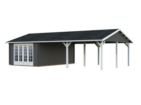Irene 19+33.2m2 (9.56x5.5m | 44mm) Freespruss-aiamaja suure varikatusega