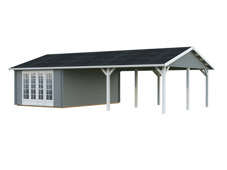 Irene 19+33.2m2 (9.56x5.5m | 44mm) Freespruss-aiamaja suure varikatusega