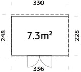 Elias 7,3 m² (3,3x2,3 m | 16 mm) Puidust aiakuur ülemiste akendega